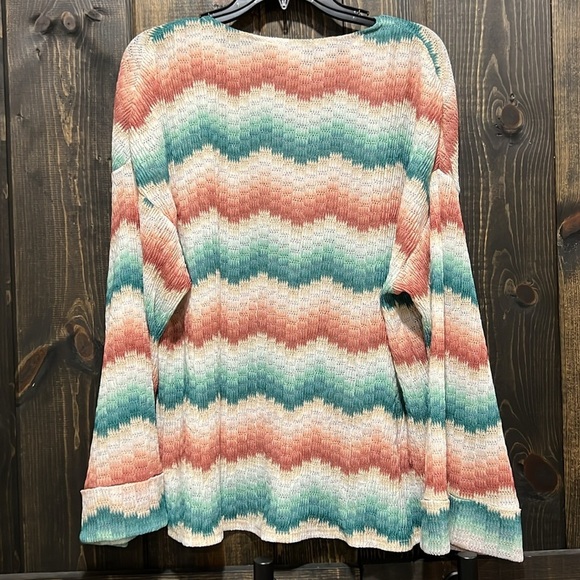 Show Me Your MuMu Top L Catch Waves Daytime Pullover Stripes Bell Sleeves Boho - Picture 7 of 11